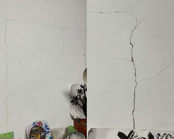 新北土城一名網友發現家中出現長方形裂痕。圖/翻攝自房屋萬事通公社