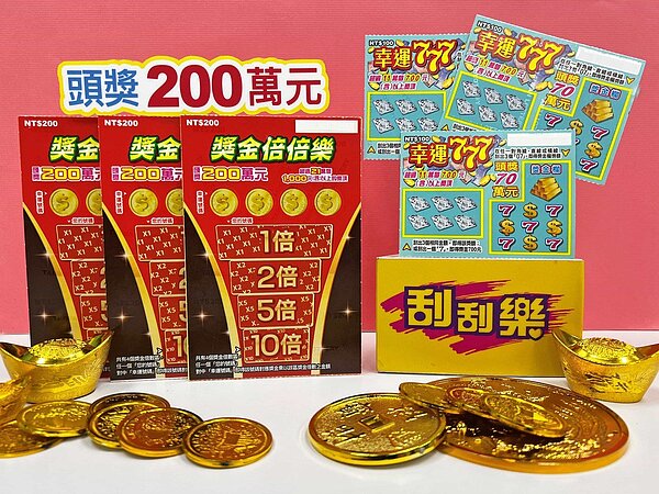 台彩公司兩款新刮刮樂「獎金倍倍樂」、「幸運777」的票面。台彩公司/提供