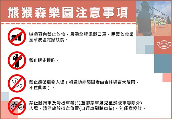 熊猴森樂園注意事項。圖/新北市水利局提供
