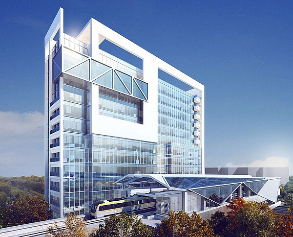 新北環狀線新北產業園區站土地開發案未來預計興建地上16層、地下3層,總樓地板面積約7,000坪的捷運商辦大樓,可望於2024年開工。圖/新北市捷運局