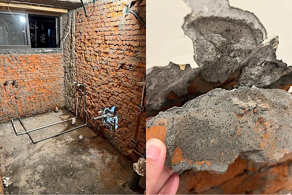 浴室牆面水泥有受潮跡象。圖/阿阮提供