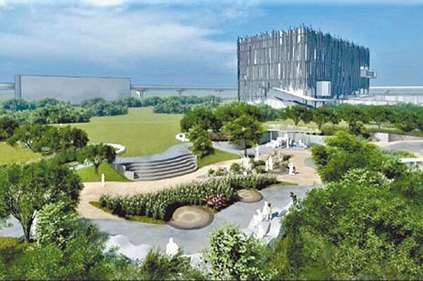 新北市立美術館戶外園區工程規畫大面積綠地空間,並導入光環境的設計,兼顧周圍環境生態及照明需求,並有戶外藝術作品展出。圖為模擬圖。(新北市文化局提供/陳慰慈新北傳真)