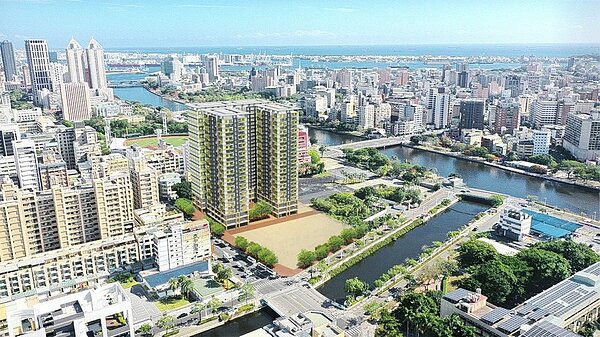 高市府決議以位於前金區的七賢國中舊址1.2公頃用地,作為城中城跨區區段徵收的新用地,圖為社會住宅模擬圖。圖/高雄市都發局提供