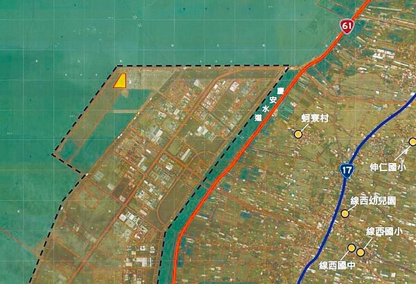 彰濱線西區西三區3.7公頃環保用地(黃色區域),經濟部工業局要開發做為事業廢棄物處理後固化物及穩定化產物最終處理場。圖/彰化縣環保局提供