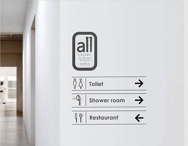 新北市發表新北市性別友善廁所標章,以英文單字all代表 「All Gender」全性別的概念。圖/新北市環保局提供