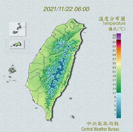 吳德榮說,今晚至明晨,北台灣平地最低氣溫約可降至12度;週三、四清晨,竹、苗平地因另有強「輻射冷卻」加成,最低氣溫仍可降至11、12度。圖/截圖自中央氣象局官網