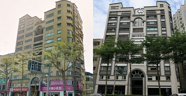 板橋火車站及萬坪公園正對面1處屋齡33年社區大樓,因外牆磁磚不斷掉落,為避免砸傷路人,故向新北市政府申請都市更新整建維護外牆拉皮經費補助,完工前後建築風格差很大!圖/新北市政府提供