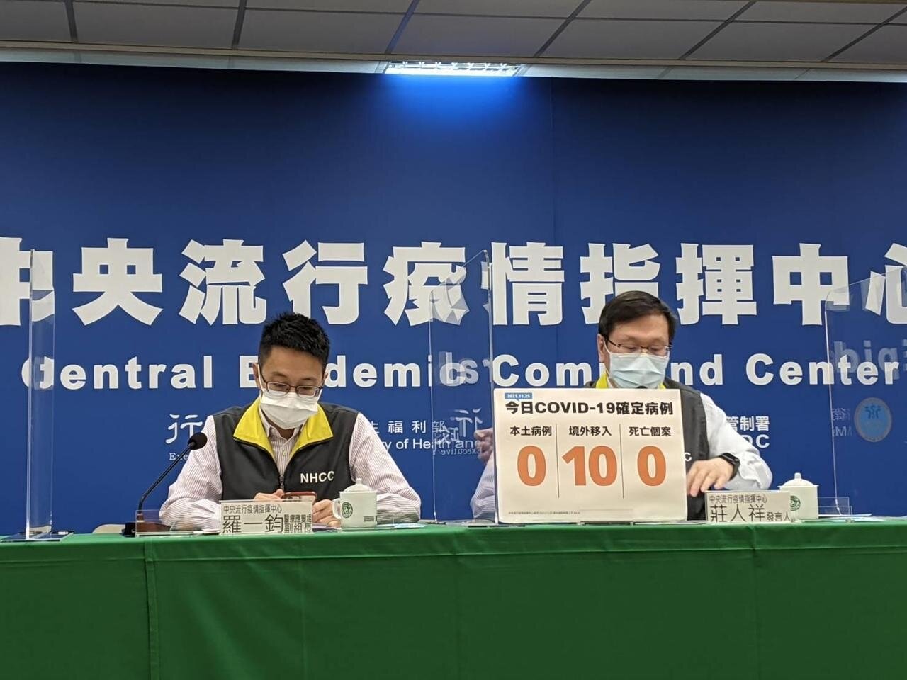 今日為15輪疫苗開打首日,記者會出席名單由左到右中央流行疫情指揮中心醫療應變組副組長羅一鈞、發言人莊人祥。記者謝承恩/攝影