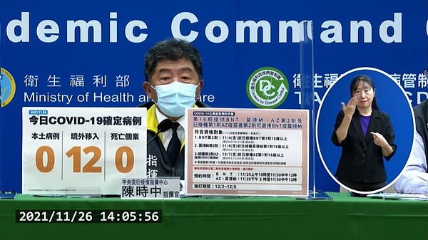 26日新增12例境外移入個案。圖/截自疾管署YouTube直播