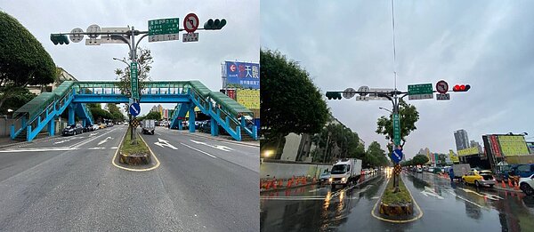 三重區明德陸橋拆除前後樣貌對照。圖/新北市府提供