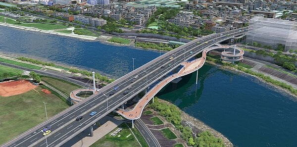 臺北市政府工務局新建工程處辦理「民權大橋跨河段上部結構改建統包工程」已於110年11月1日開工，工程作業正如火如荼的展開。圖／北市府提供