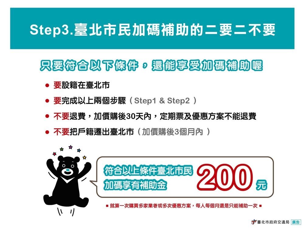 公共運輸定期票加價購共享機車年終再加碼。圖／台北市府提供