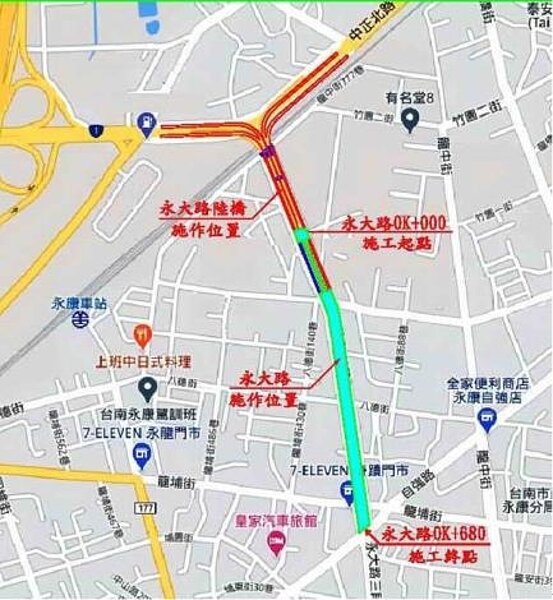 台南市府爭取到前瞻計畫2.0經費,將改善自強路至永大陸橋路段道路。圖/台南市政府提供