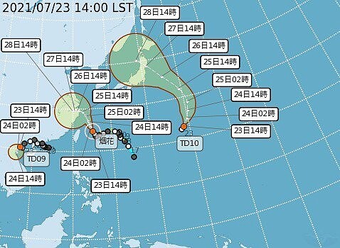 今天下午2時尼伯特還是熱帶性低氣壓。圖／氣象局提供
