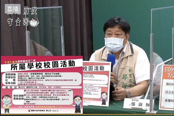 台南市教育局局長鄭新輝26日在防疫記者會中宣布各級學校暑期課輔開始的日期。記者修瑞瑩/翻攝