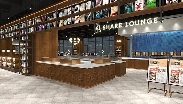 全新的TSUTAYA　BOOKSTORE松山店規劃SHARE　LOUNGE共享空間提供110席座位區。圖／潤泰集團