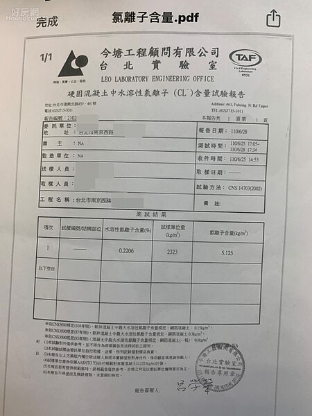 檢測單位的氯離子含量試驗報告書三