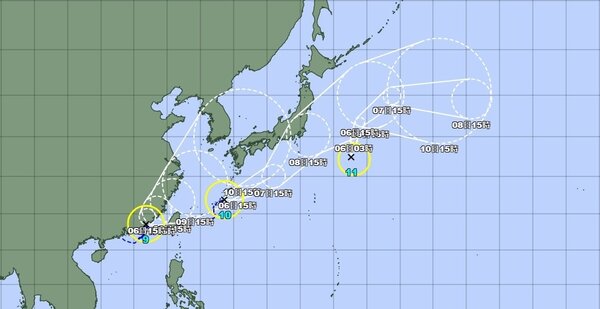 目前有三個颱風共舞。圖／取自日本氣象廳
