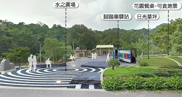 竹縣府寶山仙爺廟打造自行車中繼站。圖/新竹縣政府提供