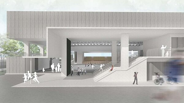 竹蓮國小多功能活動中心明年底完工,集表演、球場、會議室三功能。圖/新竹市教育處提供