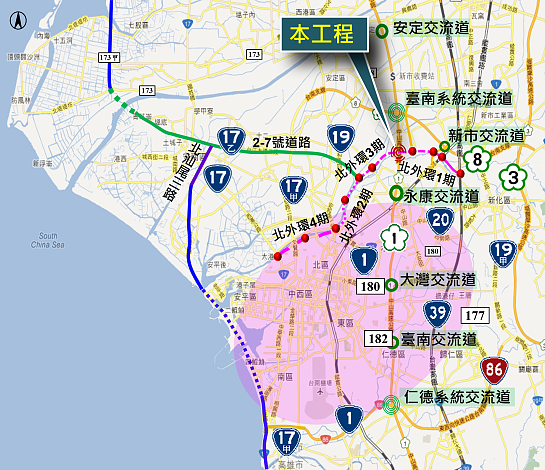 北外環連結國道一號交流道計畫。圖/台南市工務局提供