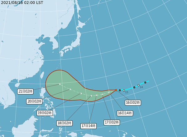 關島東方的「熱帶低壓」將逐漸發展為颱風「奧麥斯」。圖/截自中央氣象局