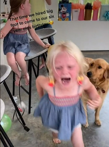 大腳怪現身生日派對,小孩奔逃哭喊。圖/取自tiktok@designersbrew