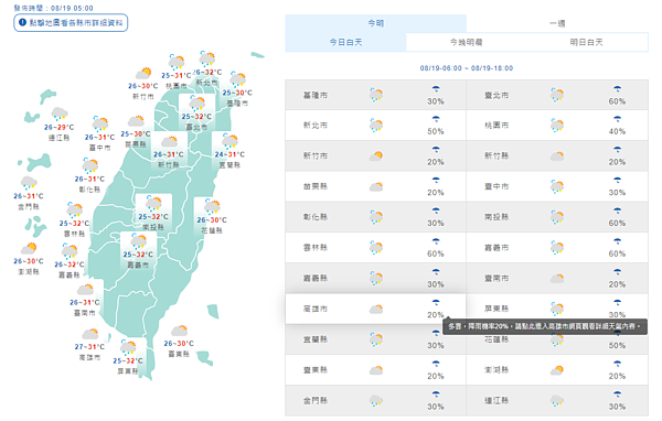 各地天氣。圖／取自氣象局網站