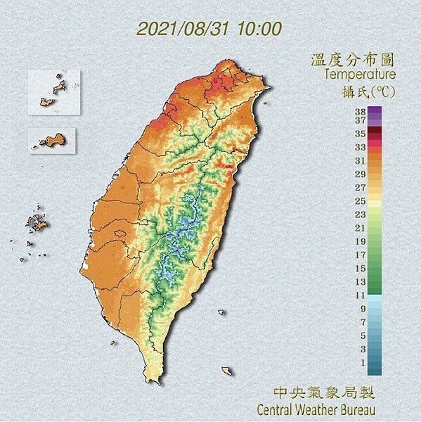 氣象局持續發布高溫資訊，其中大台北地區今天是第五天出現36度以上高溫。圖／氣象局提供
