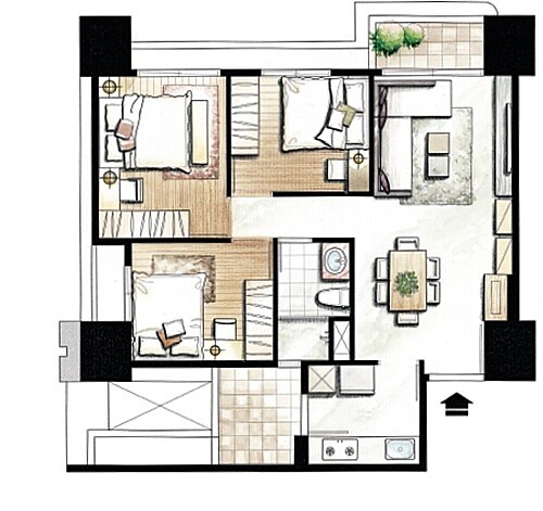 31坪3房格局圖。圖/富宇上城提供