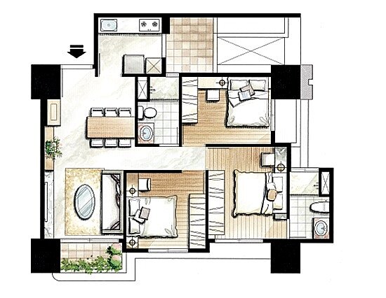 34坪3房格局圖。圖/富宇上城提供