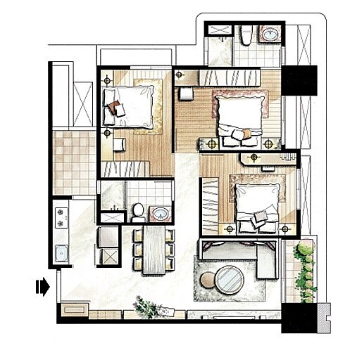 38坪3房格局圖。圖/富宇上城提供