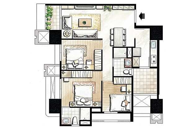 37坪3房格局圖。圖/富宇上城提供