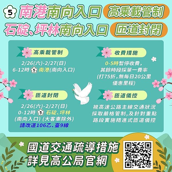 新北高乘載及匝道封閉管制。圖／新北市府提供