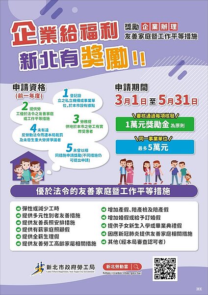 111獎勵企業辦理友善家庭暨工作平等措施。圖/新北市府提供