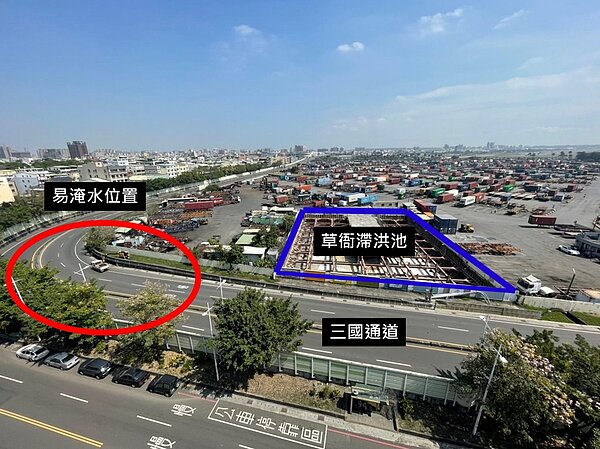 水利局規劃興建「草衙滯洪池」，解決三國通道的淹水問題。圖／高雄市政府提供