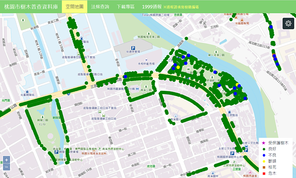 桃園行道樹生長狀況及分布圖。圖／新聞處提供