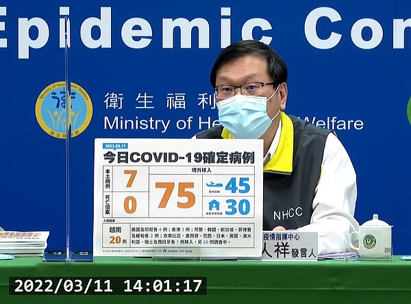 國內11日新增7例本土個案及75例境外移入。圖/截自疾管署直播