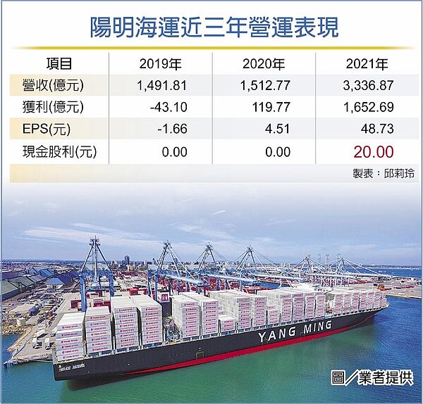 陽明海運近三年營運表現。圖／業者提供