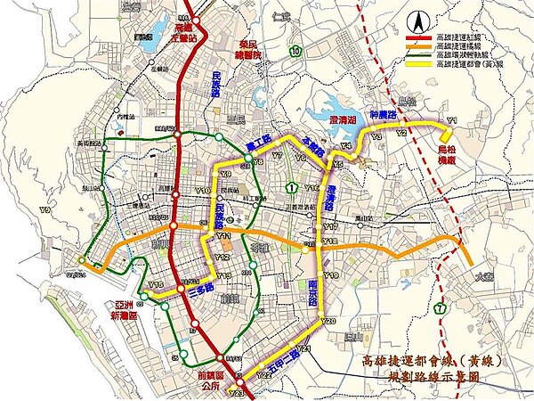高雄捷運黃線路線規劃圖/高市府提供