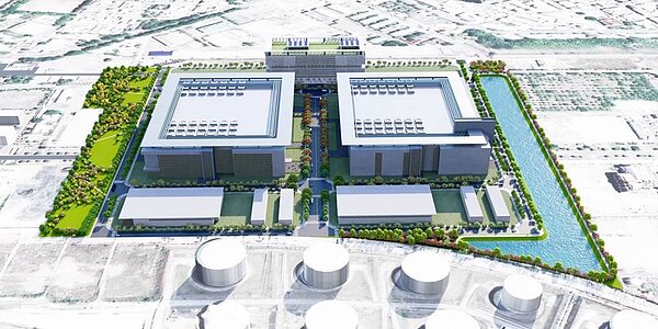台積電在中油高雄煉油廠第一期設廠用地,興建7奈米和28奈廠的設廠模擬圖。圖/高雄經發局提供