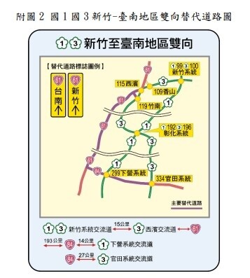 新竹-臺南地區雙向替代道路圖。圖／交通局提供