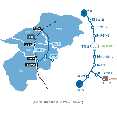 台南第一期藍線圖。圖/新聞及國際關係處新聞傳播科提供