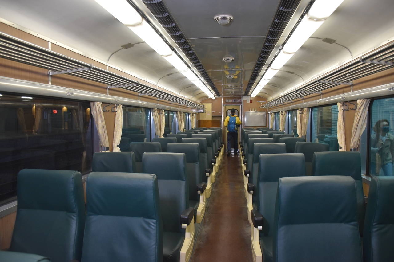 復興號內裝仍維持綠色座椅與舊式拉門，鐵道迷們特別買票搭乘。記者王思慧／攝影 