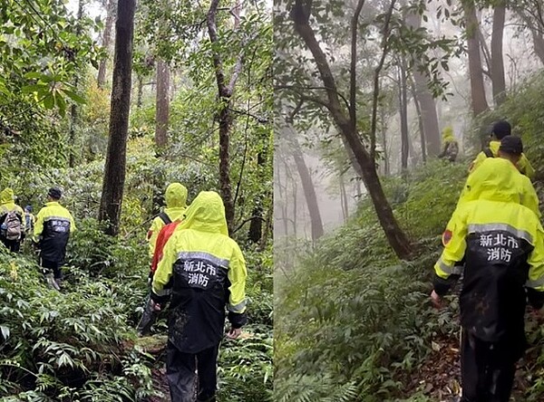 據了解，昨日下雨變冷，蔡男又是輕裝上山，最怕遇到失溫狀況，因此有可能躲在山洞等避雨處，由於3日為搜索的黃金時間，消防人員已沿山路、水路搜尋。圖／新北市消防局提供