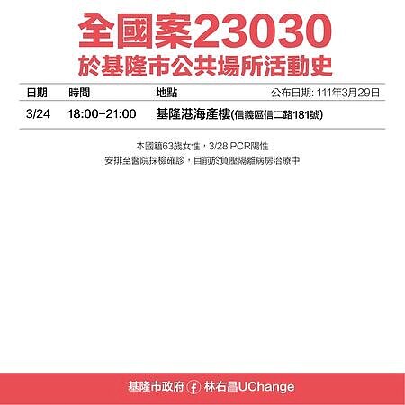 29日基隆公布確診者足跡。圖／基隆市衛生局提供
