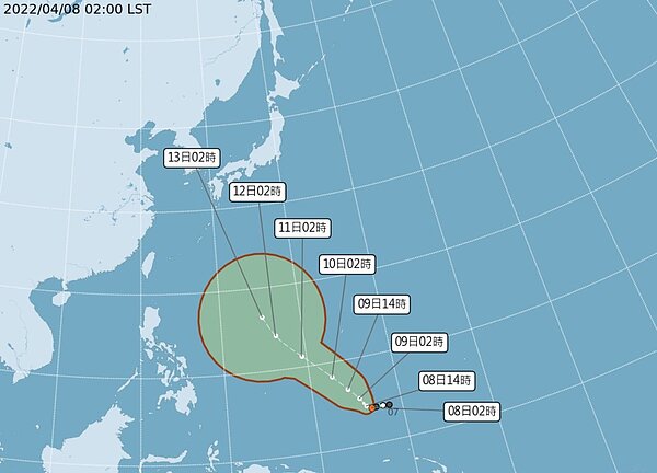 熱帶性低氣壓清晨2時位置。圖/氣象局