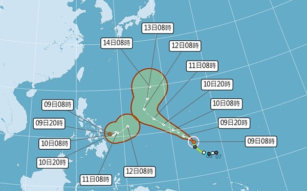 位於菲律賓東方的擾動已增強為熱帶性低氣壓，編號TD03。圖／擷取自中央氣象局