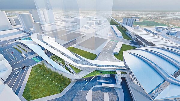 地下3層、地上2層的「大台中轉運中心」歷經5次流標，日前終於順利完成發包作業，預計今年中動工、2025年完工。圖為轉運中心規畫設計圖。（交通局提供／林欣儀台中傳真）