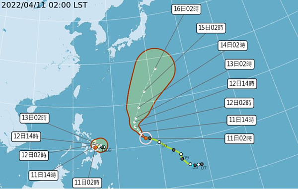 颱風路徑預報圖。截圖自中央氣象局